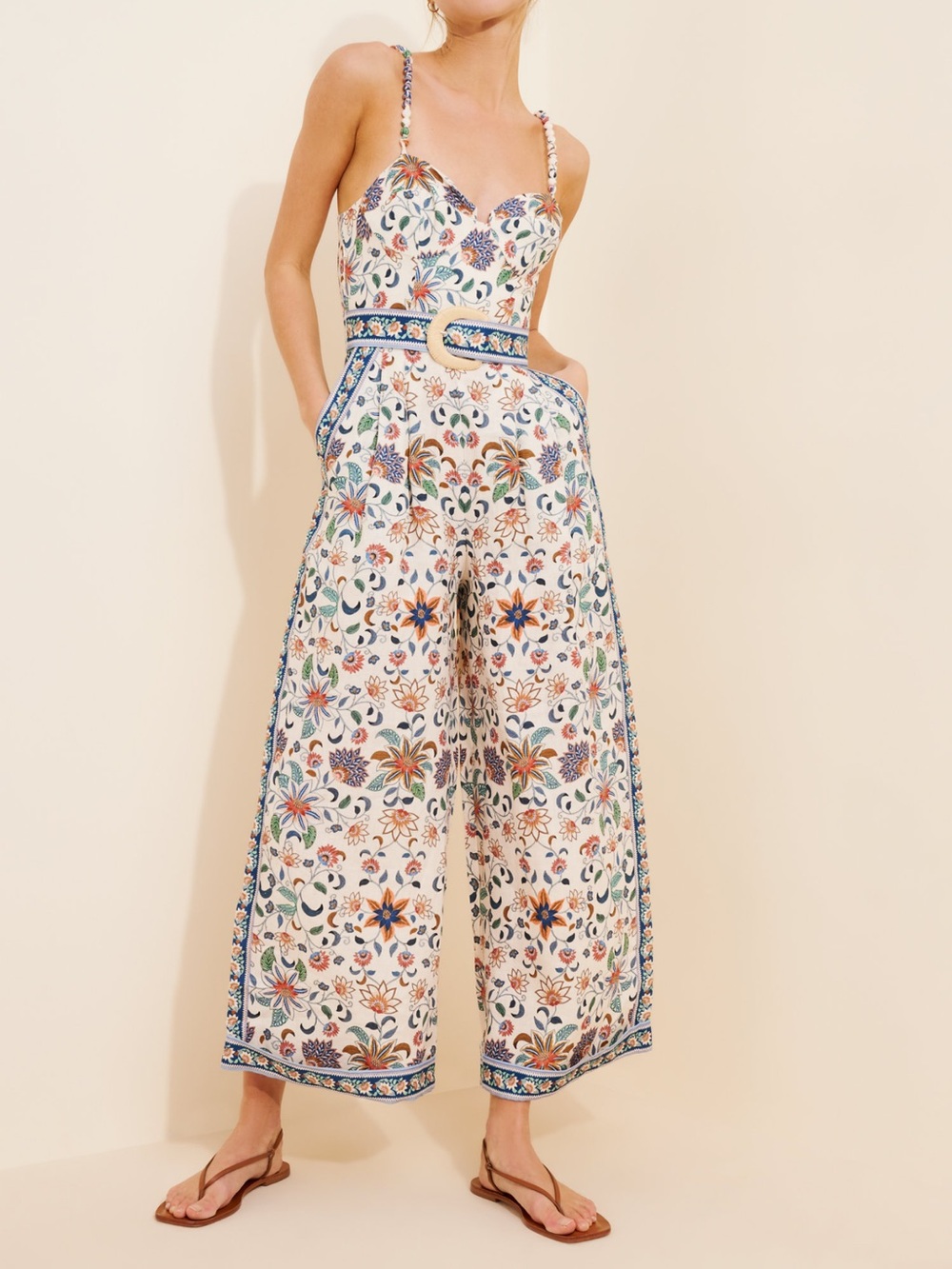 Farm Rio Floral Delhi Tapestry Linen Jumpsuit